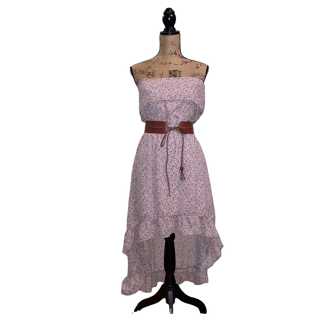 RUE 21 Strapless HiLo Belted Pink Floral Dress Size M